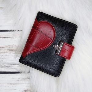 BRIGHTON BLACK LEATHER RED HEART BI FOLD WALLET